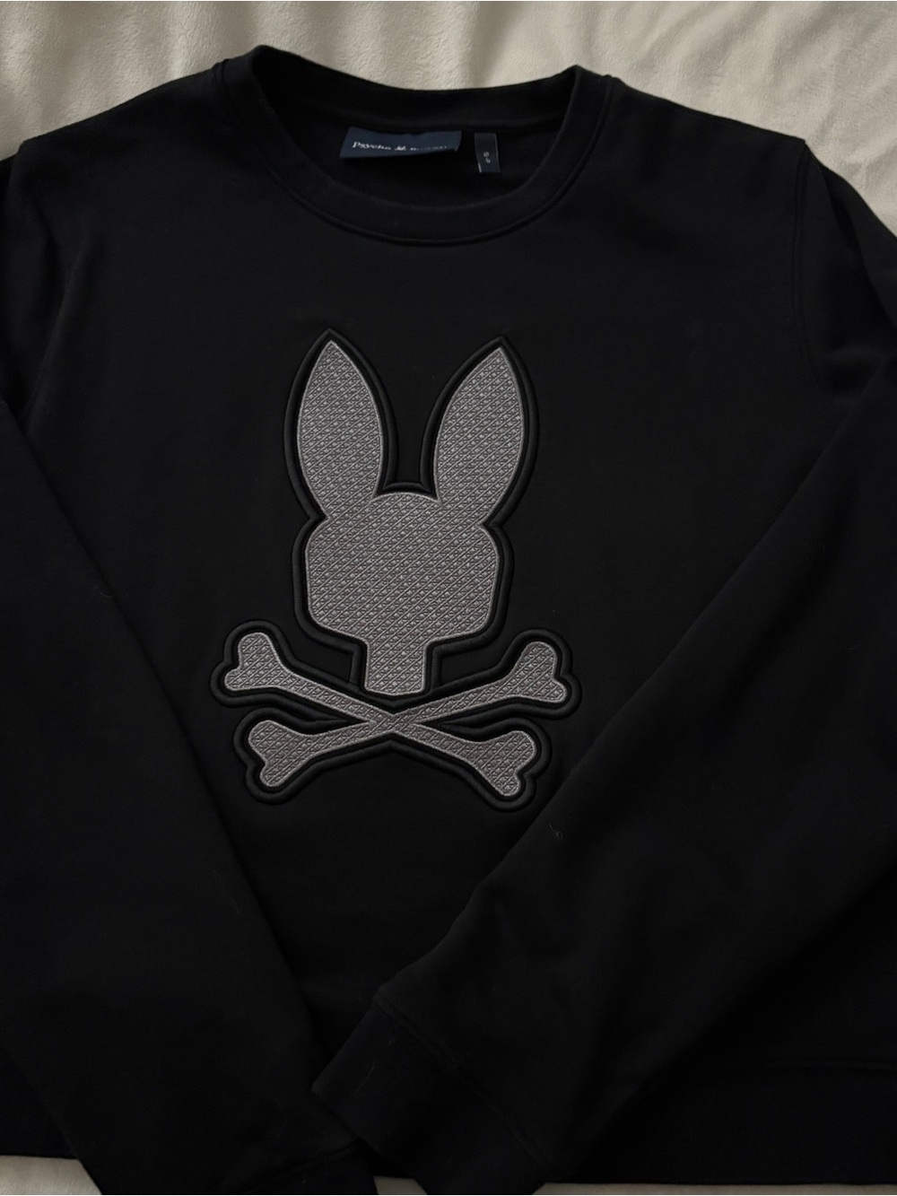 Psycho Bunny Black Sweatshirt with Gray Textured Bunny Applique